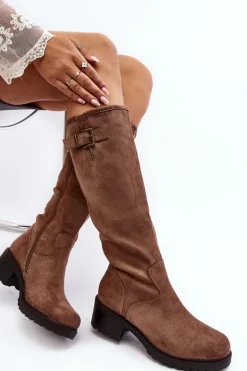 Damskie Boto Zamszowe Kozaki Damskie Na Płaskim Obcasie Beżowe Saranai