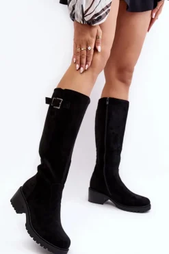 Boto Kozaki Płaskie|Kozaki Przed Kolano*Zamszowe Kozaki Damskie Na Płaskim Obcasie Czarne Saranai