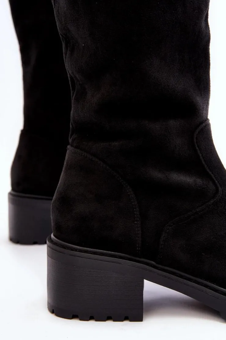 Boto Kozaki Płaskie|Kozaki Przed Kolano*Zamszowe Kozaki Damskie Na Płaskim Obcasie Czarne Saranai