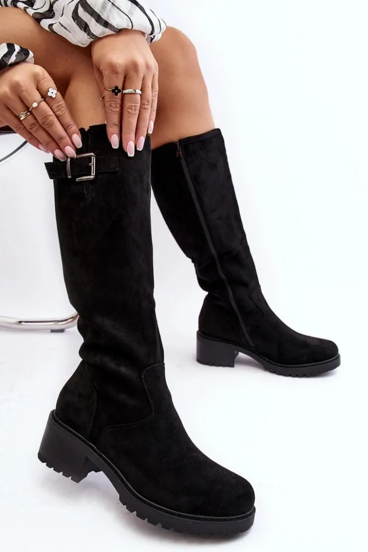 Boto Kozaki Płaskie|Kozaki Przed Kolano*Zamszowe Kozaki Damskie Na Płaskim Obcasie Czarne Saranai