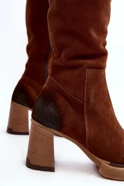 Boto Kozaki Ocieplane|Kozaki Na Słupku*Zamszowe Kozaki Damskie Na Słupku Przed Kolano Lemar Ciemnobrązowe Ceraxa