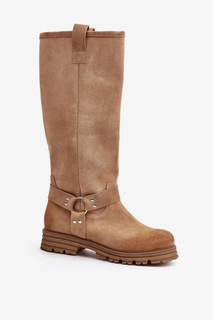 Clearance Zazoo Zamszowe Kozaki Damskie Przed Kolano Lewski 3615 Beżowe