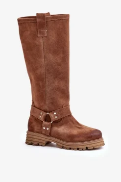 Damskie Zazoo Zamszowe Kozaki Damskie Przed Kolano Lewski 3615 Brązowe