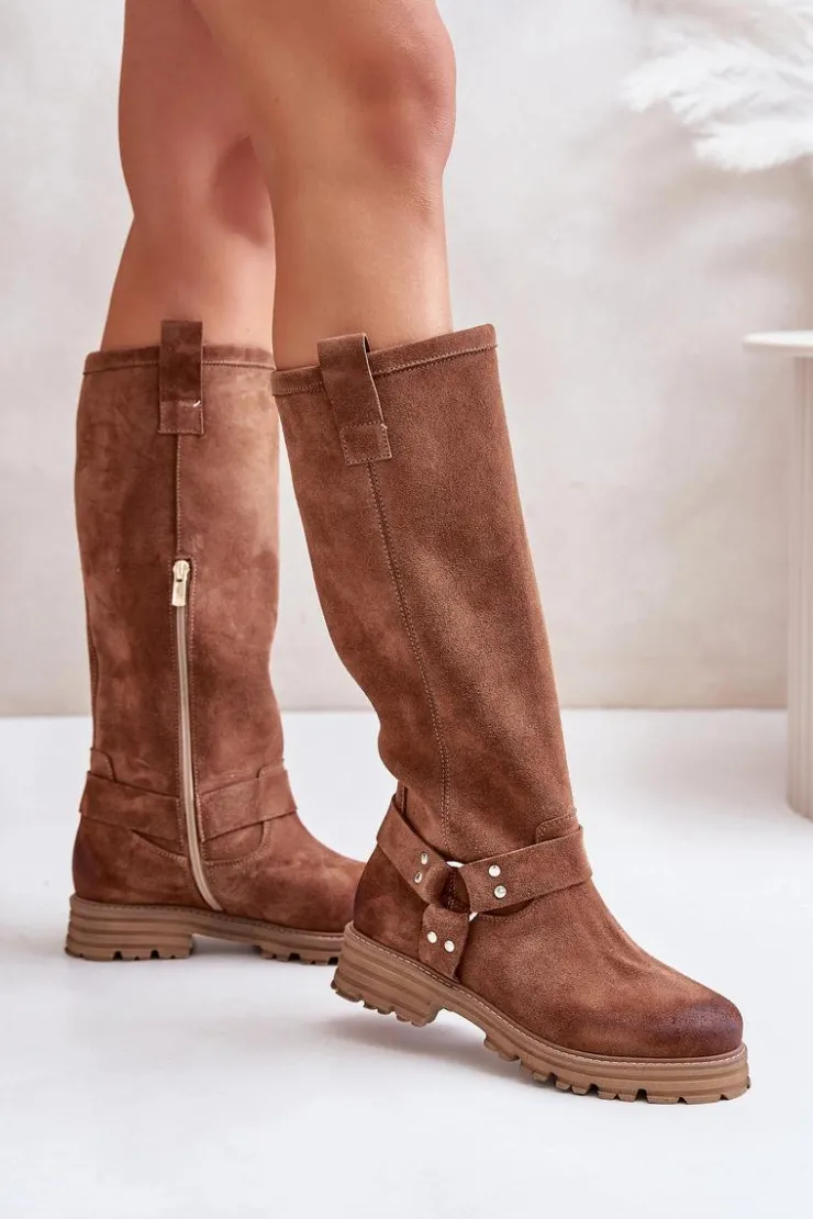 Damskie Zazoo Zamszowe Kozaki Damskie Przed Kolano Lewski 3615 Brązowe