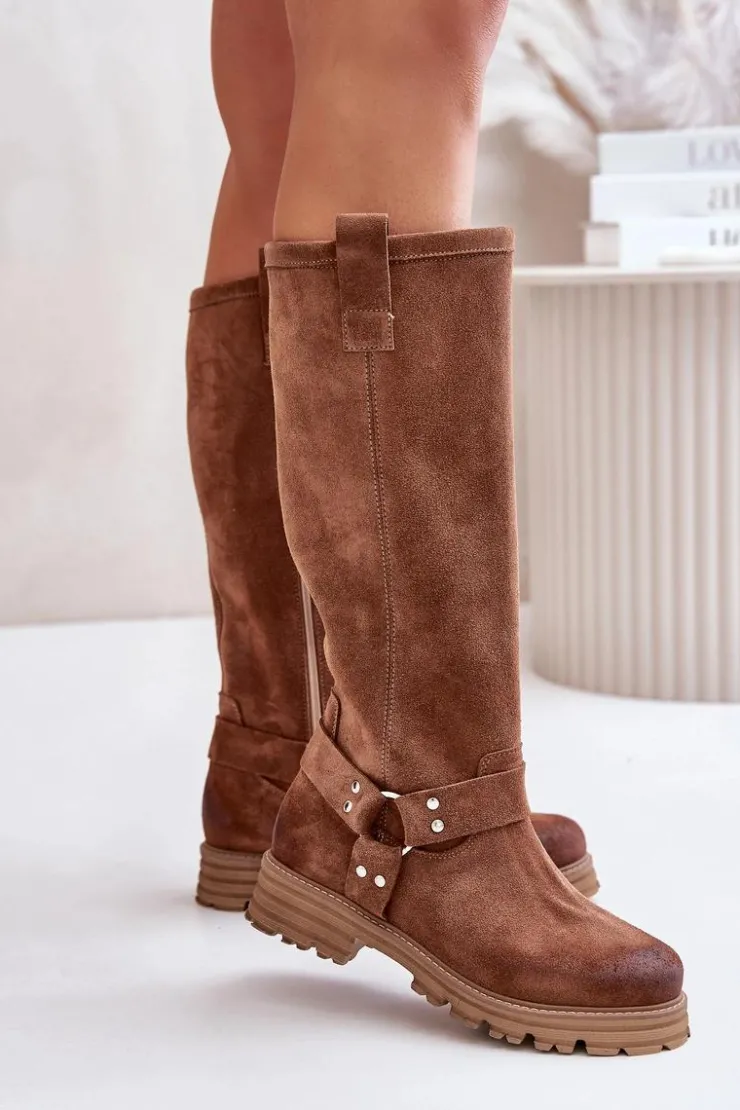 Damskie Zazoo Zamszowe Kozaki Damskie Przed Kolano Lewski 3615 Brązowe