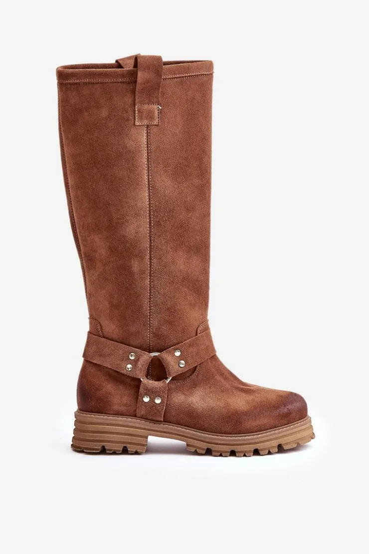 Damskie Zazoo Zamszowe Kozaki Damskie Przed Kolano Lewski 3615 Brązowe