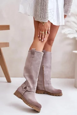 Online Zazoo Zamszowe Kozaki Damskie Przed Kolano Lewski 3615 Cappucino Beżowy