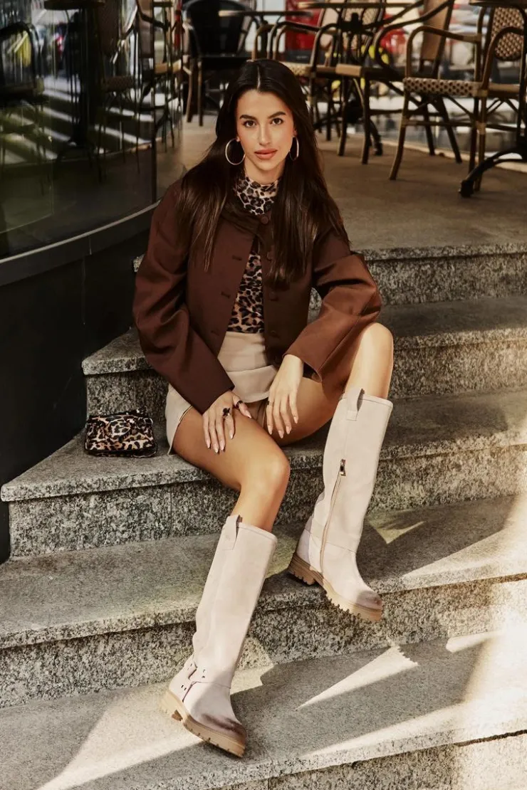 Online Zazoo Zamszowe Kozaki Damskie Przed Kolano Lewski 3615 Cappucino Beżowy