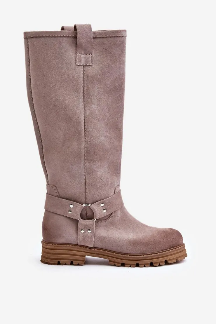 Online Zazoo Zamszowe Kozaki Damskie Przed Kolano Lewski 3615 Cappucino Beżowy