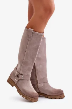 Online Zazoo Zamszowe Kozaki Damskie Przed Kolano Lewski 3615 Cappucino Beżowy