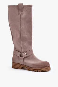 Online Zazoo Zamszowe Kozaki Damskie Przed Kolano Lewski 3615 Cappucino Beżowy