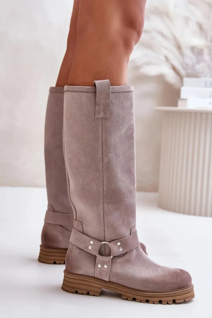 Online Zazoo Zamszowe Kozaki Damskie Przed Kolano Lewski 3615 Cappucino Beżowy