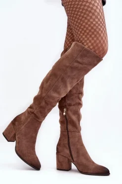 Damskie Buty damskie Vinceza Zamszowe Kozaki Damskie Za Kolano Beżowe Favana