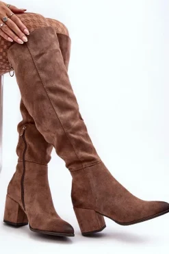 Damskie Buty damskie Vinceza Zamszowe Kozaki Damskie Za Kolano Beżowe Favana