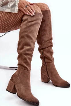 Damskie Buty damskie Vinceza Zamszowe Kozaki Damskie Za Kolano Beżowe Favana