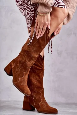 Sale Boto Zamszowe Kozaki Do Kolana Brązowe Andreia