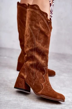 Sale Boto Zamszowe Kozaki Do Kolana Brązowe Andreia