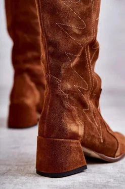 Sale Boto Zamszowe Kozaki Do Kolana Brązowe Andreia