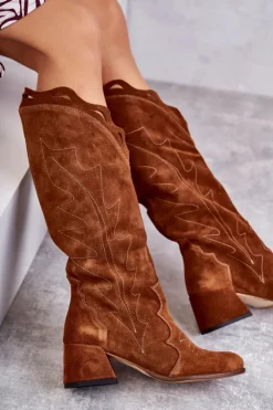 Sale Boto Zamszowe Kozaki Do Kolana Brązowe Andreia