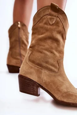 Online Boto Zamszowe Kozaki Kowbojki Lewski Shoes 3198 Beżowe