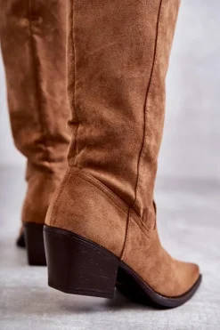 Boto Kozaki Wiosenne|Kozaki Na Obcasie*Zamszowe Kozaki Kowbojki Brązowe Casey