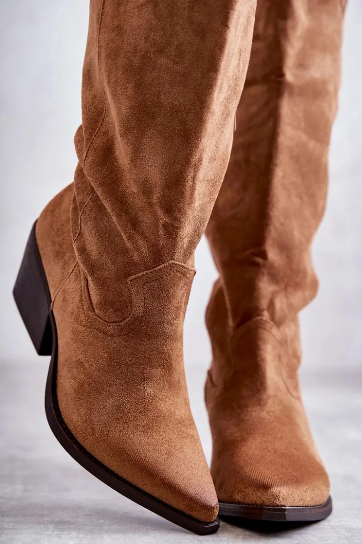 Boto Kozaki Wiosenne|Kozaki Na Obcasie*Zamszowe Kozaki Kowbojki Brązowe Casey