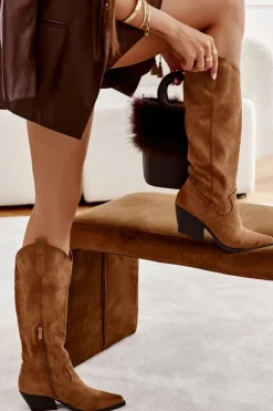 Boto Kozaki Wiosenne|Kozaki Na Obcasie*Zamszowe Kozaki Kowbojki Brązowe Casey