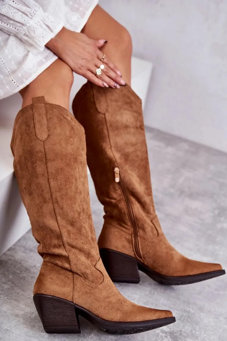 Boto Kozaki Wiosenne|Kozaki Na Obcasie*Zamszowe Kozaki Kowbojki Brązowe Casey