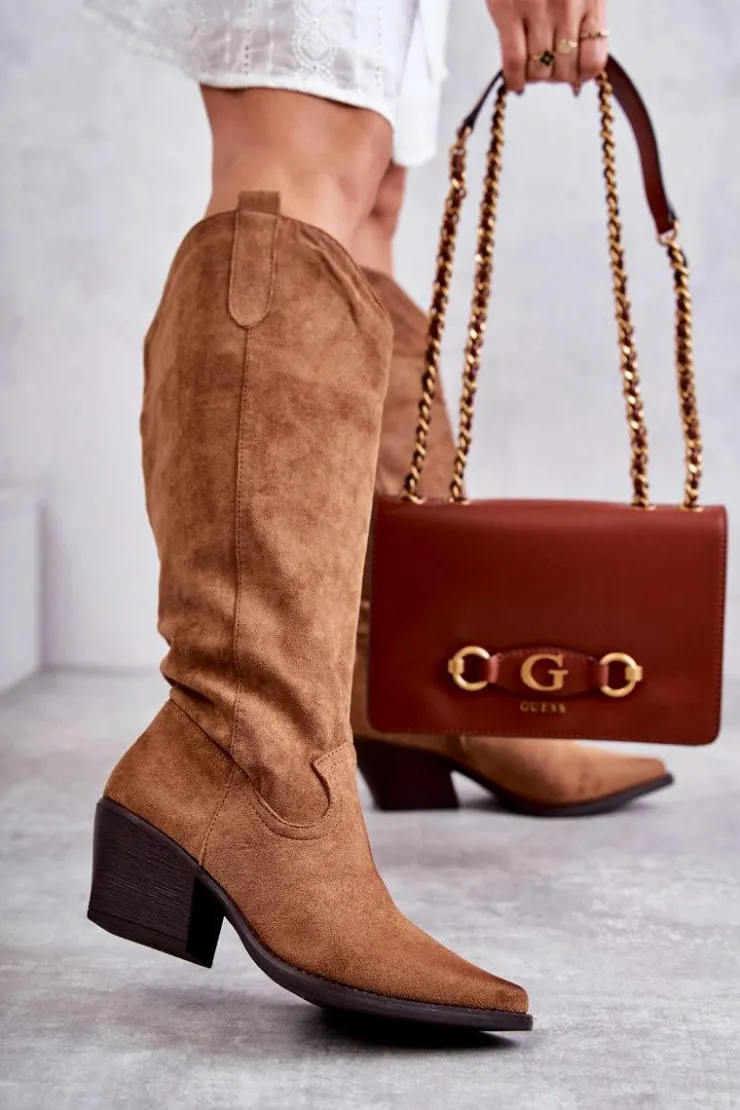 Boto Kozaki Wiosenne|Kozaki Na Obcasie*Zamszowe Kozaki Kowbojki Brązowe Casey