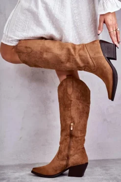 Boto Kozaki Wiosenne|Kozaki Na Obcasie*Zamszowe Kozaki Kowbojki Brązowe Casey