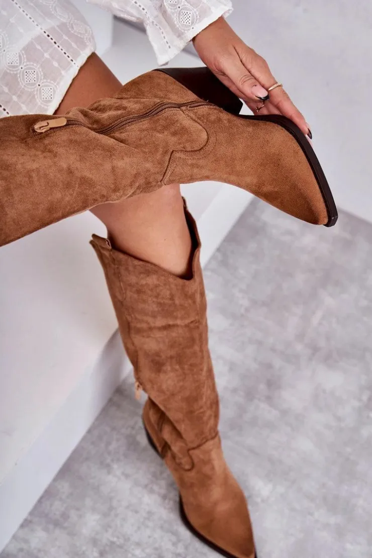 Boto Kozaki Wiosenne|Kozaki Na Obcasie*Zamszowe Kozaki Kowbojki Brązowe Casey