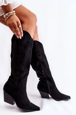 Best Boto Zamszowe Kozaki Kowbojki Z Przeszyciami Czarne Beverly