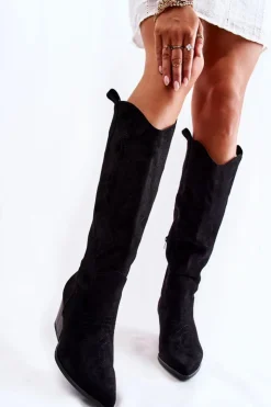 Best Boto Zamszowe Kozaki Kowbojki Z Przeszyciami Czarne Beverly