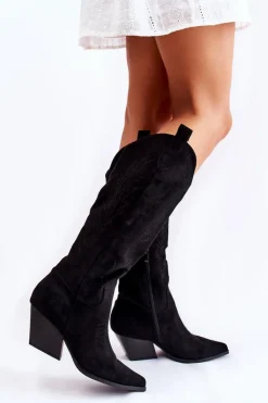 Best Boto Zamszowe Kozaki Kowbojki Z Przeszyciami Czarne Beverly