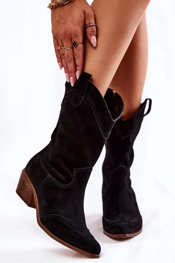 Online Boto Zamszowe Kozaki Kowbojki Lewski Shoes 3198 Czarne