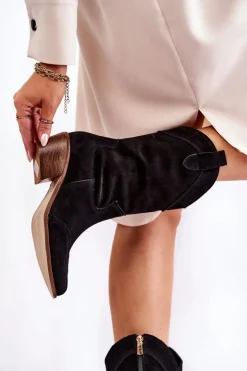 Online Boto Zamszowe Kozaki Kowbojki Lewski Shoes 3198 Czarne