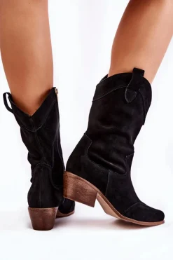 Online Boto Zamszowe Kozaki Kowbojki Lewski Shoes 3198 Czarne