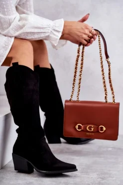 Discount Boto Zamszowe Kozaki Kowbojki Czarne Casey