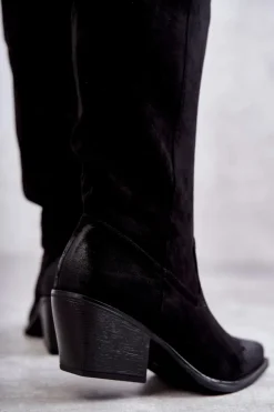 Discount Boto Zamszowe Kozaki Kowbojki Czarne Casey