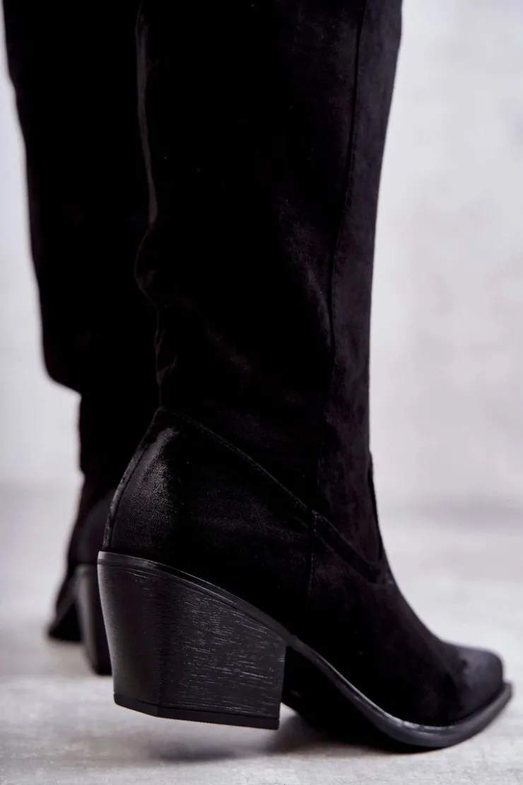 Discount Boto Zamszowe Kozaki Kowbojki Czarne Casey