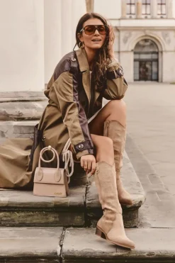 Boto Zamszowe Kozaki Kowbojki Na Niskim Obcasie Beżowe Lunah