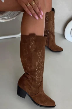 Zazoo Kozaki Ocieplane|Kozaki Na Słupku*Zamszowe Kozaki Kowbojki Damskie Na Obcasie Brązowe Karira Brązowy