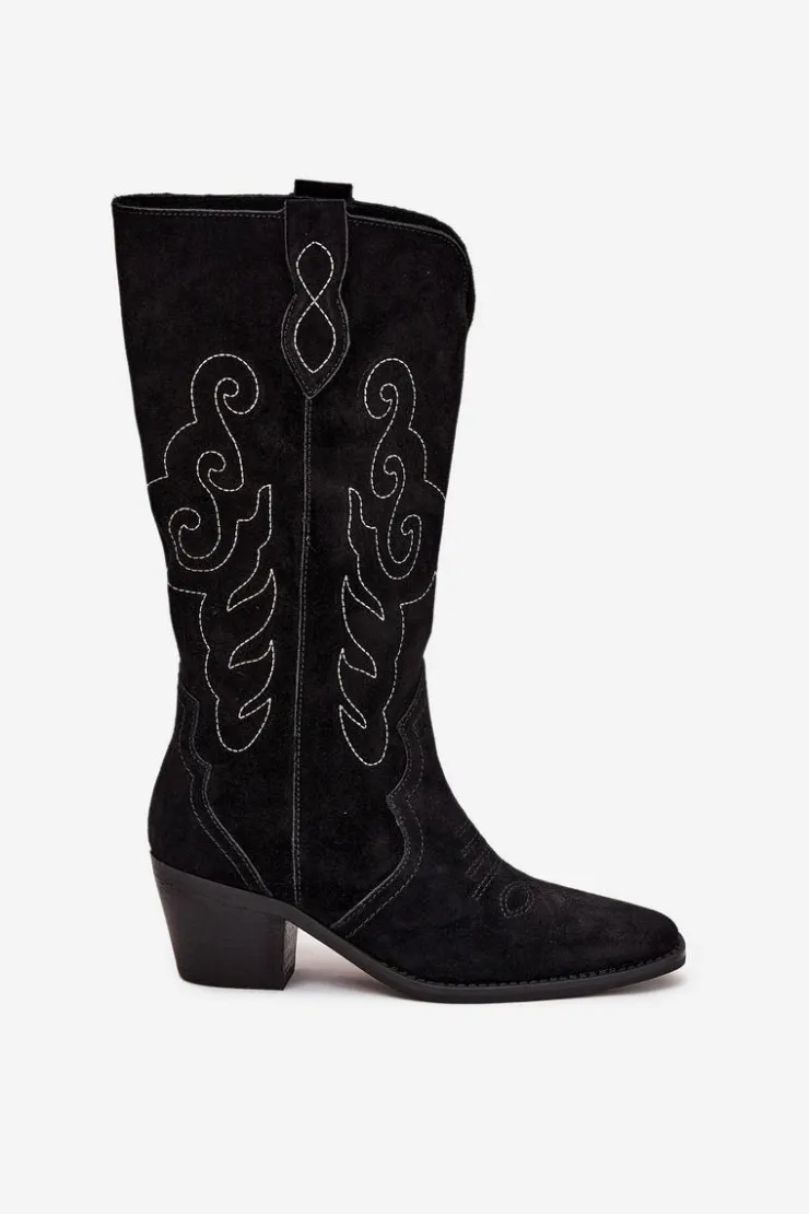 Zazoo Kozaki Ocieplane|Kozaki Na Słupku*Zamszowe Kozaki Kowbojki Damskie Na Obcasie Czarne Karira Czarny