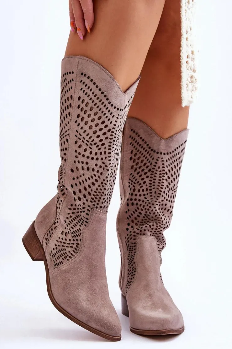 Outlet Zazoo Zamszowe Kozaki Kowbojki Przed Kolano Lewski Shoes 3305 Cappuccino