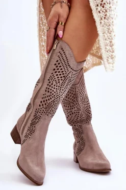 Outlet Zazoo Zamszowe Kozaki Kowbojki Przed Kolano Lewski Shoes 3305 Cappuccino