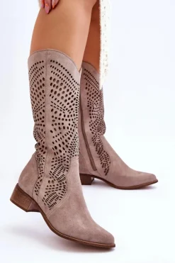 Outlet Zazoo Zamszowe Kozaki Kowbojki Przed Kolano Lewski Shoes 3305 Cappuccino