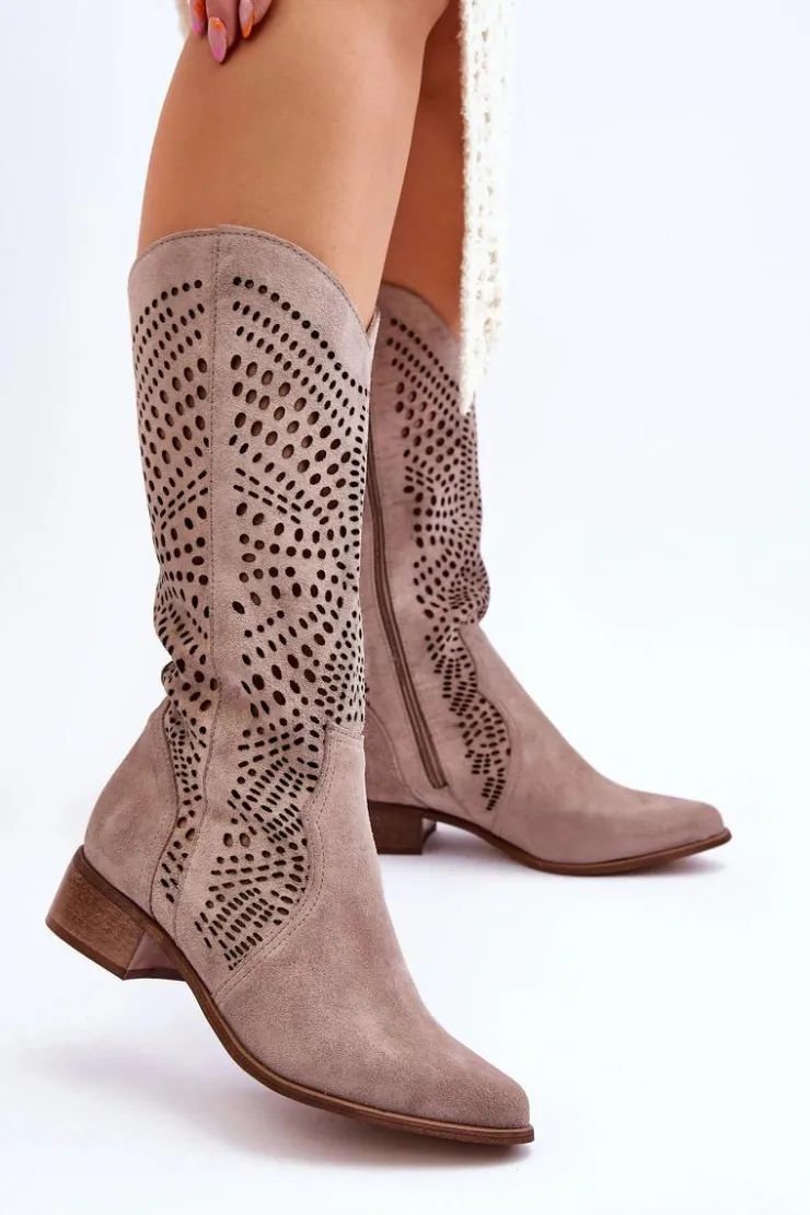 Outlet Zazoo Zamszowe Kozaki Kowbojki Przed Kolano Lewski Shoes 3305 Cappuccino