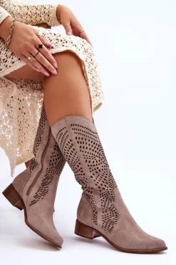 Outlet Zazoo Zamszowe Kozaki Kowbojki Przed Kolano Lewski Shoes 3305 Cappuccino