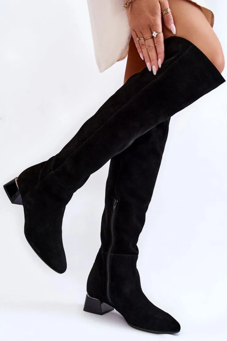 Laura Messi Kozaki Przed Kolano|Kozaki Na Obcasie*Zamszowe Kozaki Muszkieterki 2221 Czarne