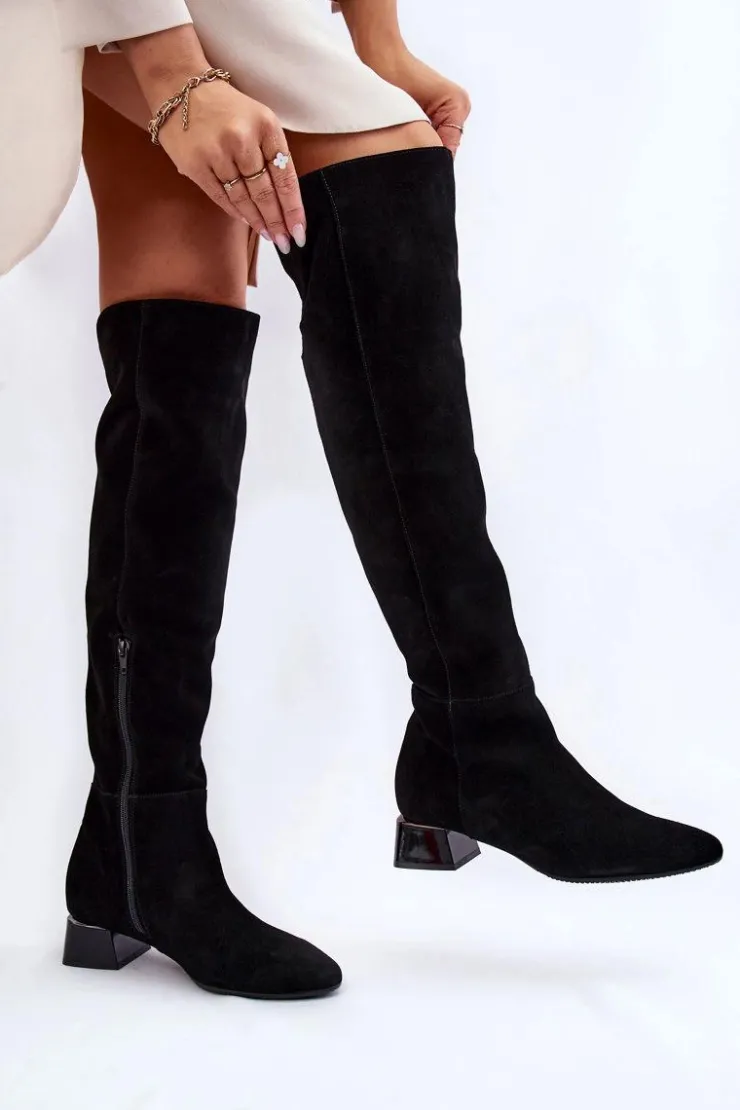 Laura Messi Kozaki Przed Kolano|Kozaki Na Obcasie*Zamszowe Kozaki Muszkieterki 2221 Czarne